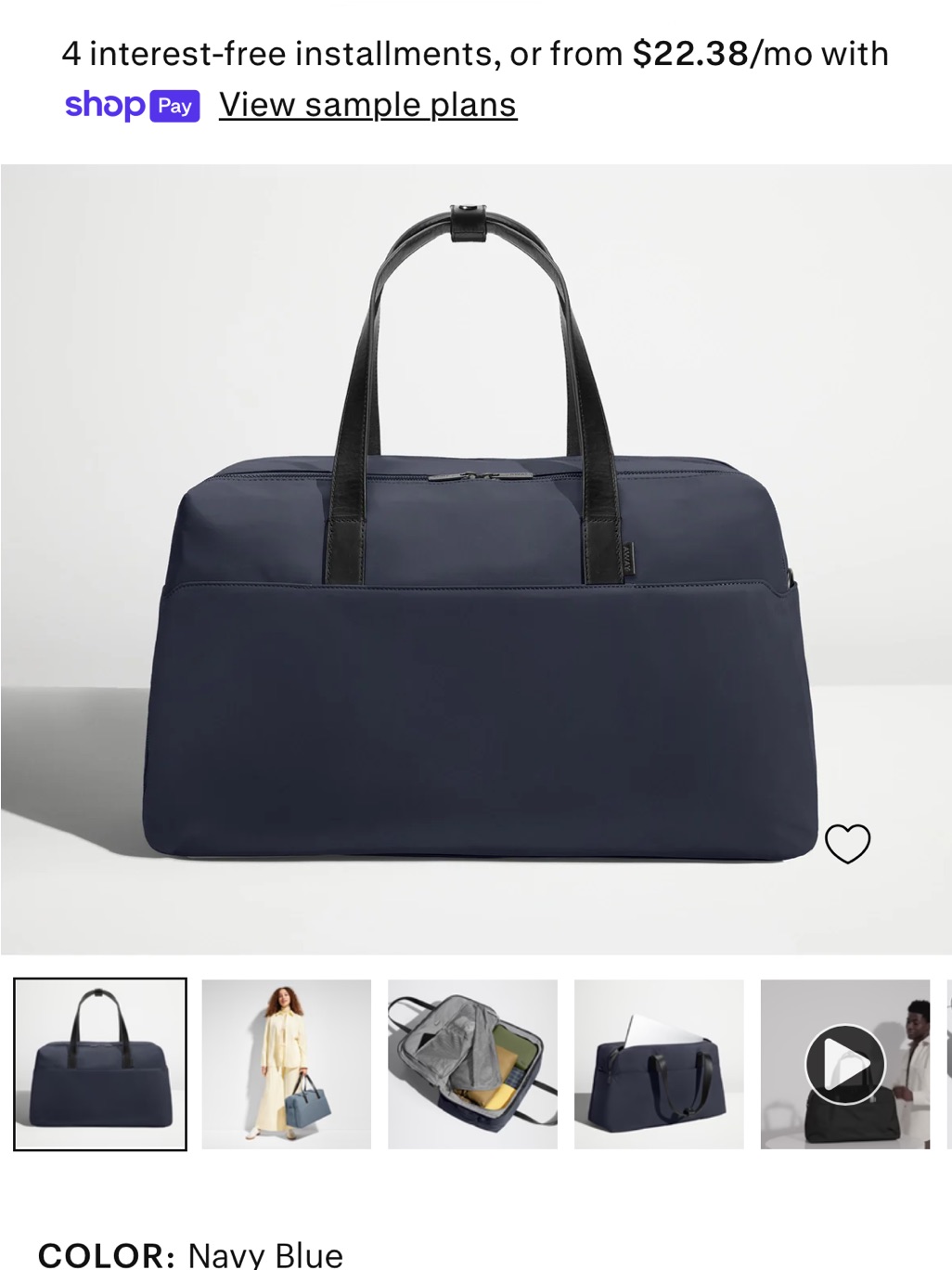 Away Navy Blue Weekender Duffel Bag Nwt